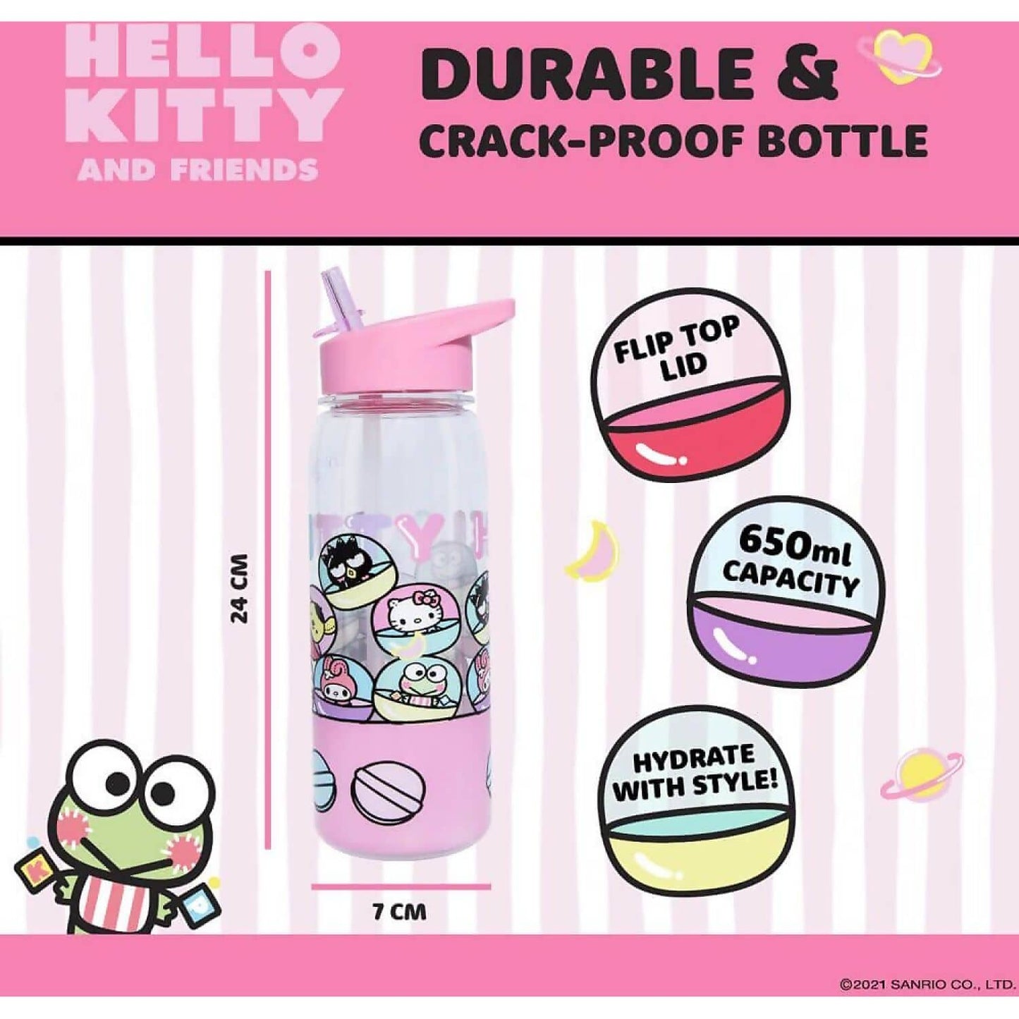 Hello Kitty -  and Friends - Hello Kitty Flip Top Bottle 650ml - Jasnor