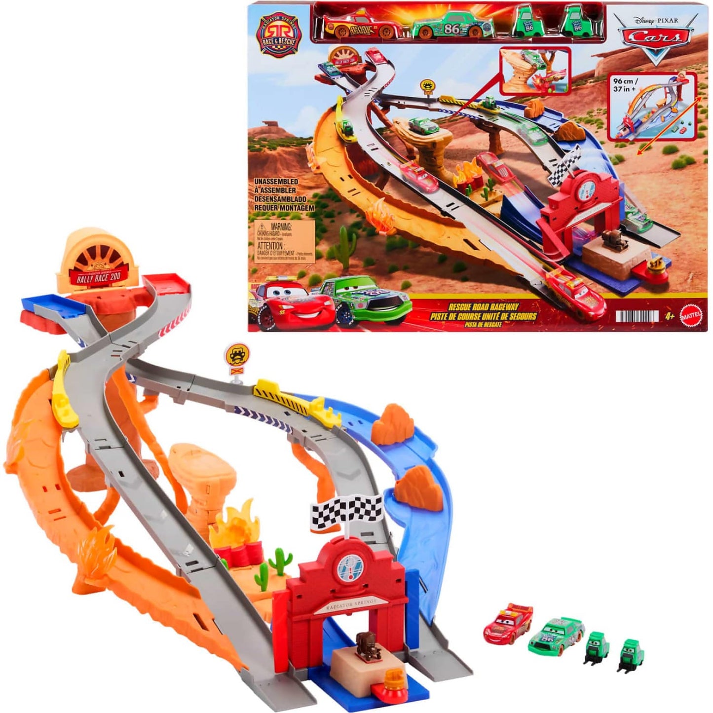 Disney -  Pixar - Cars Radiator Springs Race & Rescue Road Raceway Playset With 4 Toy Cars - Mattel