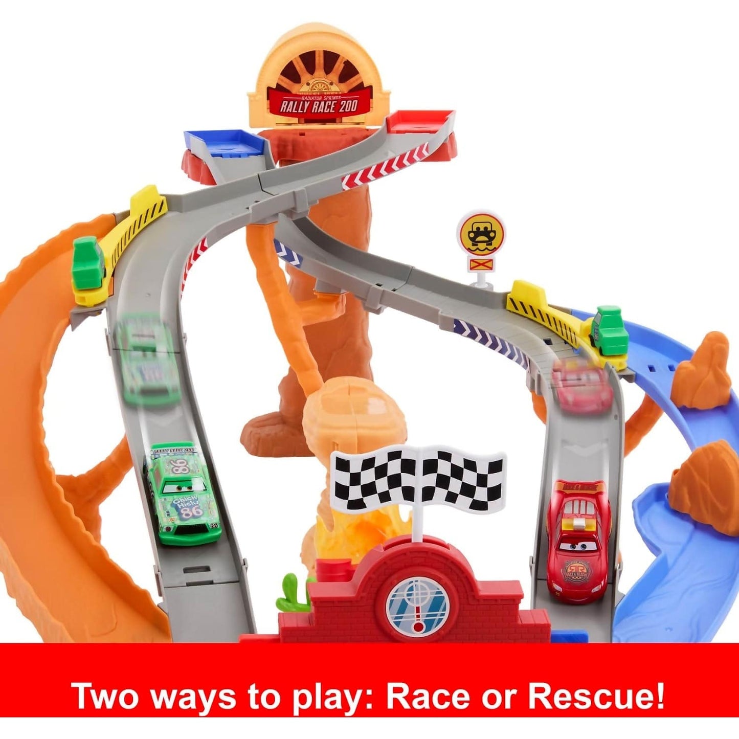 Disney -  Pixar - Cars Radiator Springs Race & Rescue Road Raceway Playset With 4 Toy Cars - Mattel