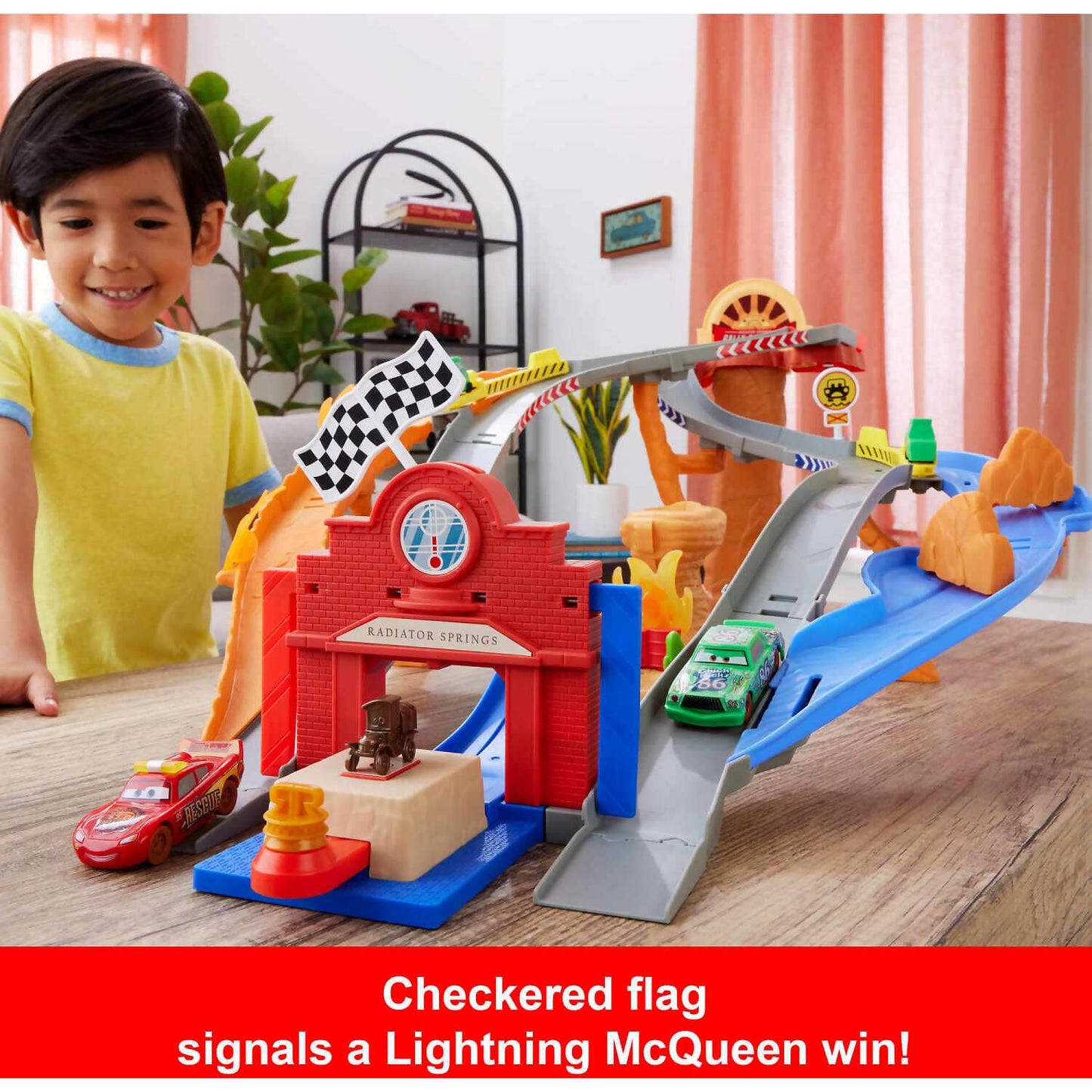 Disney -  Pixar - Cars Radiator Springs Race & Rescue Road Raceway Playset With 4 Toy Cars - Mattel