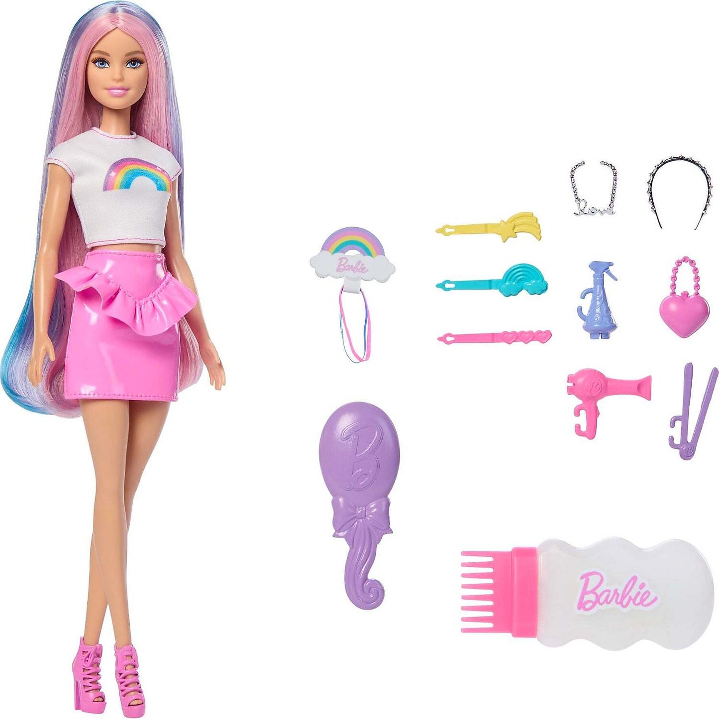 Barbie - Rainbow Sparkle Hair Fashion Doll With Extra-Long Hair and 12 Styling Accessories - Mattel