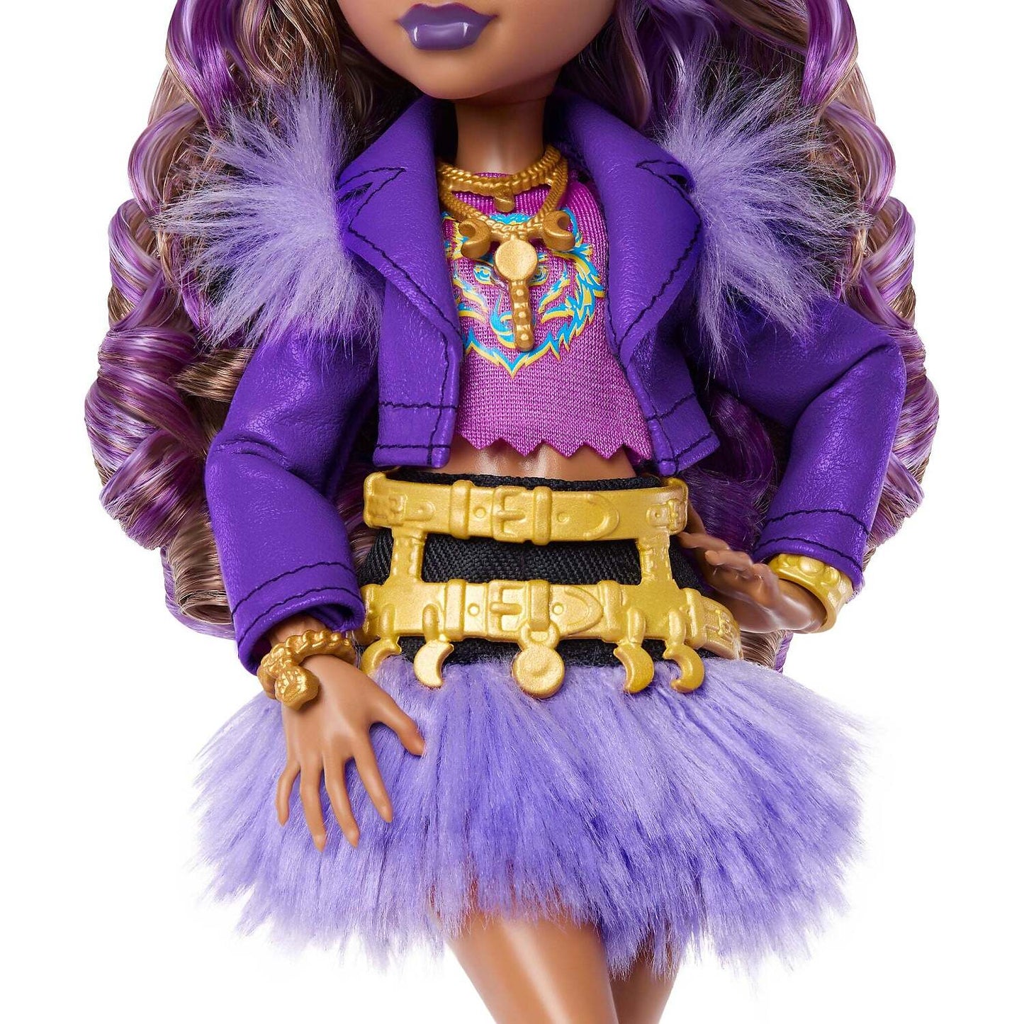 Monster High - Clawdeen Wolf Fashion Doll in Furry Skirt with Pet Crescent and 7 Accessories - Mattel