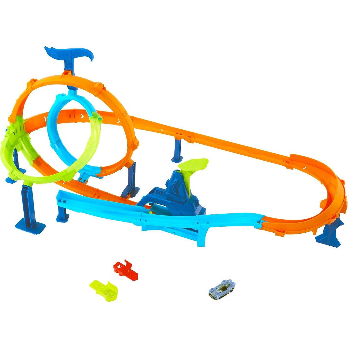 Hot Wheels - Stunt Tracks Rapid Launch Cyclone Track Set & 1:64 Scale Die-Cast Toy Car - Mattel