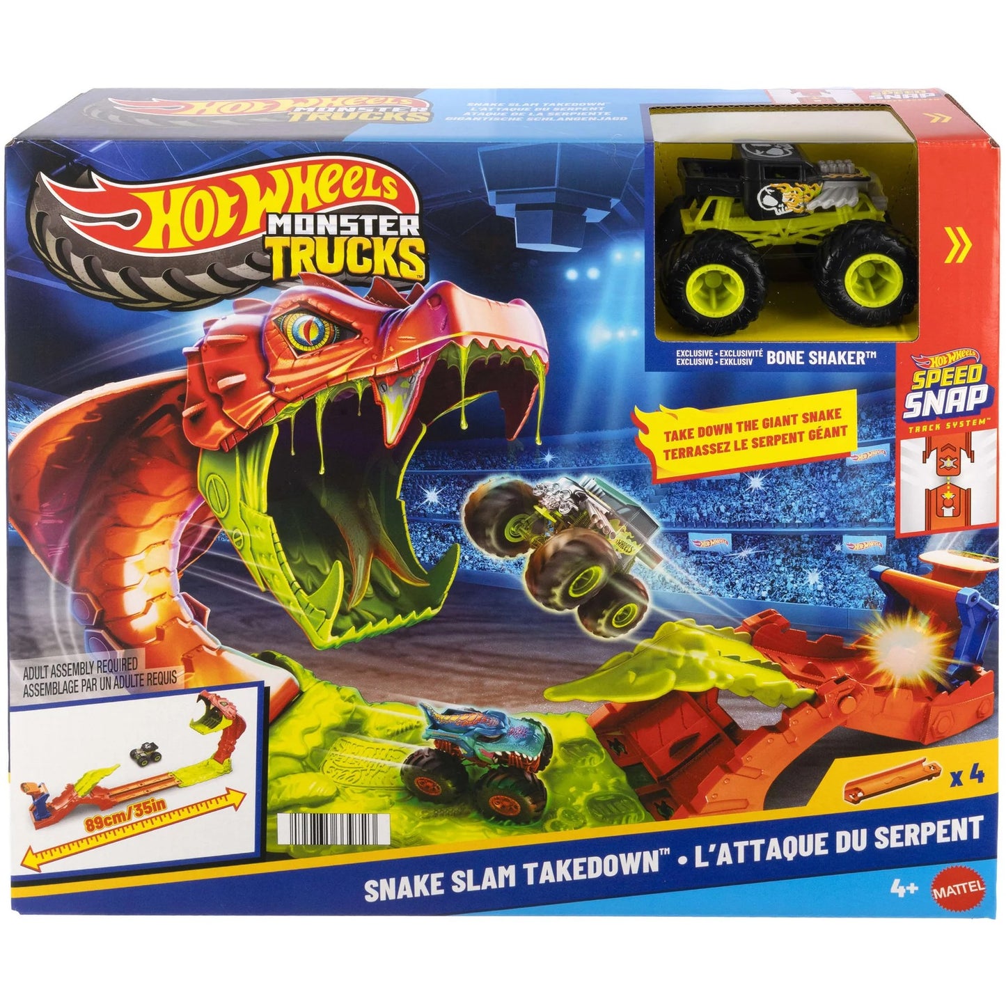Hot Wheels - Monster Trucks Snake Slam Takedown Track Set with 1:64 Bone Shaker - Mattel