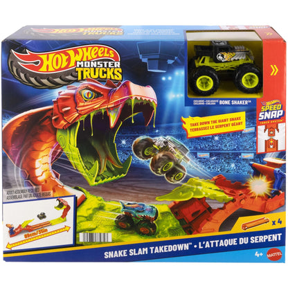 Hot Wheels - Monster Trucks Snake Slam Takedown Track Set with 1:64 Bone Shaker - Mattel