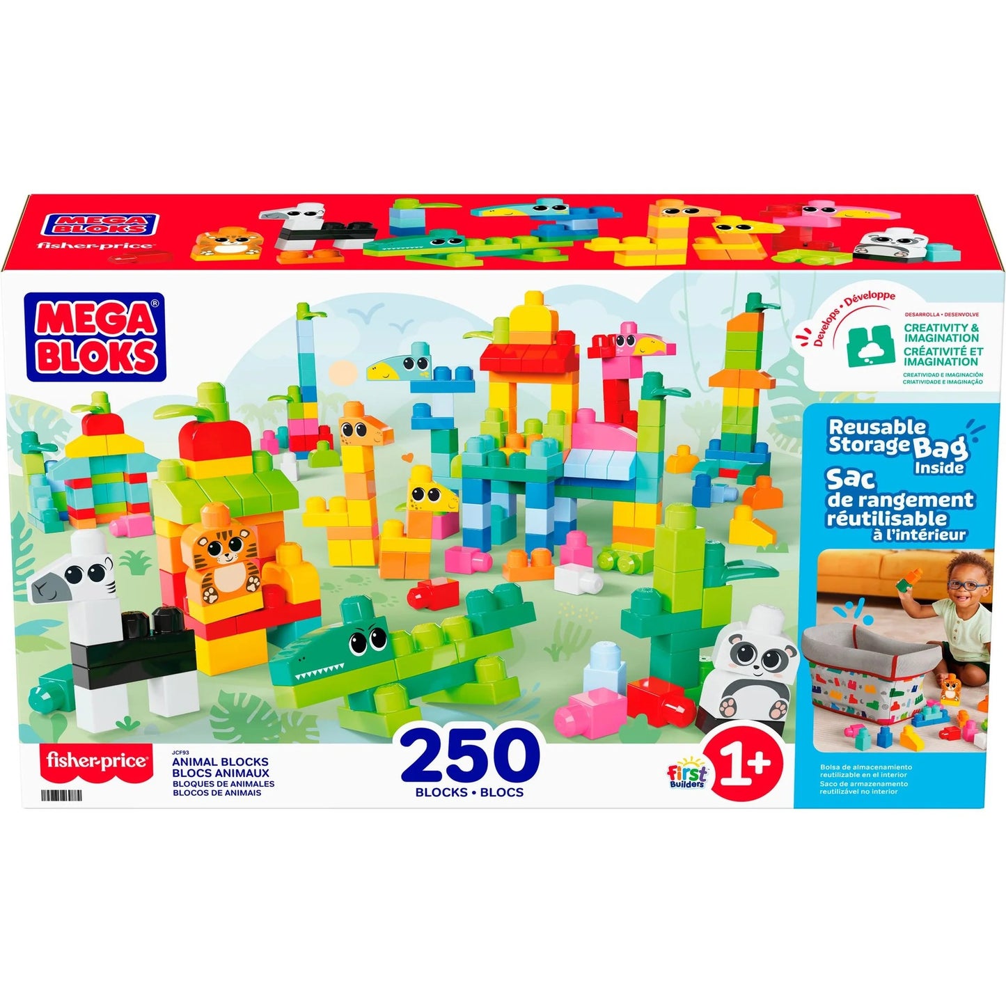 MEGA BLOKS - Fisher-Price Animal Blocks Building Toy with Storage 250 Blocks - Mattel