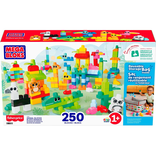 MEGA BLOKS - Fisher-Price Animal Blocks Building Toy with Storage 250 Blocks - Mattel