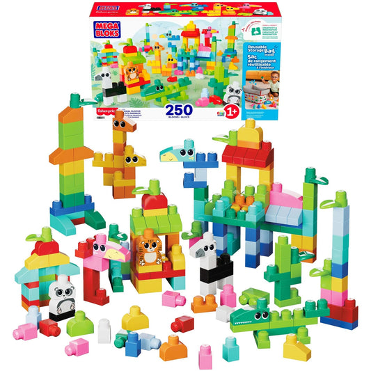 MEGA BLOKS - Fisher-Price Animal Blocks Building Toy with Storage 250 Blocks - Mattel