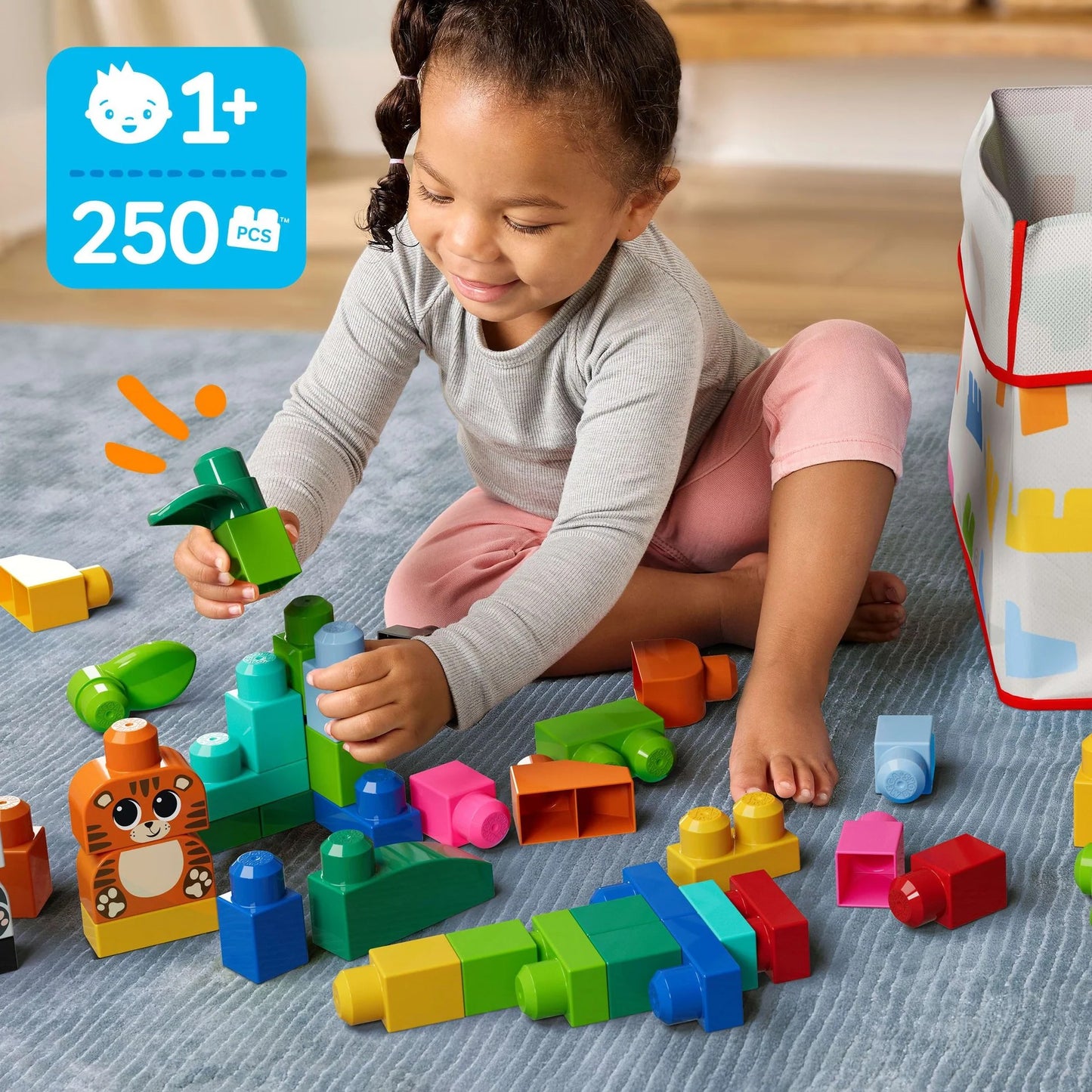 MEGA BLOKS - Fisher-Price Animal Blocks Building Toy with Storage 250 Blocks - Mattel