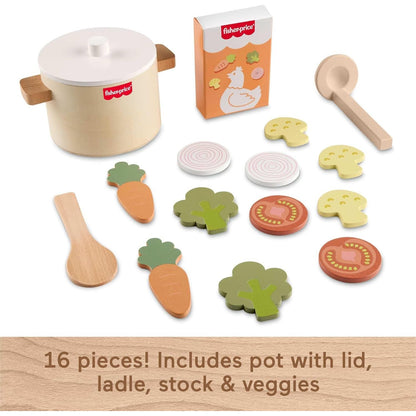 Fisher-Price - Tiny Garden Wooden Veggie Soup Pretend Kitchen Play Set - Mattel