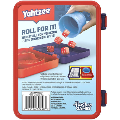 Yahtzee - Dice Game with Collapsible Cup & Storage Case - Hasbro