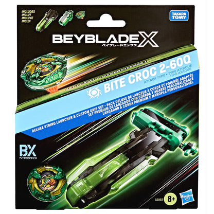Beyblade X - Bite Croc 2-60Q Deluxe String Launcher & Custom Grip Set - Hasbro
