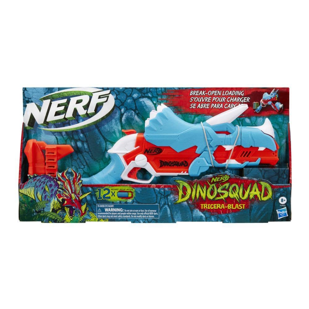 Nerf -  Dinosquad Tricera-blast Blaster Break-open 3-dart Loading 12 Nerf Darts Dart Storage Triceratops Dinosaur Design