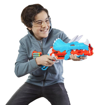 Nerf -  Dinosquad Tricera-blast Blaster Break-open 3-dart Loading 12 Nerf Darts Dart Storage Triceratops Dinosaur Design