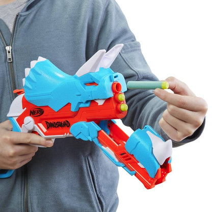 Nerf -  Dinosquad Tricera-blast Blaster Break-open 3-dart Loading 12 Nerf Darts Dart Storage Triceratops Dinosaur Design