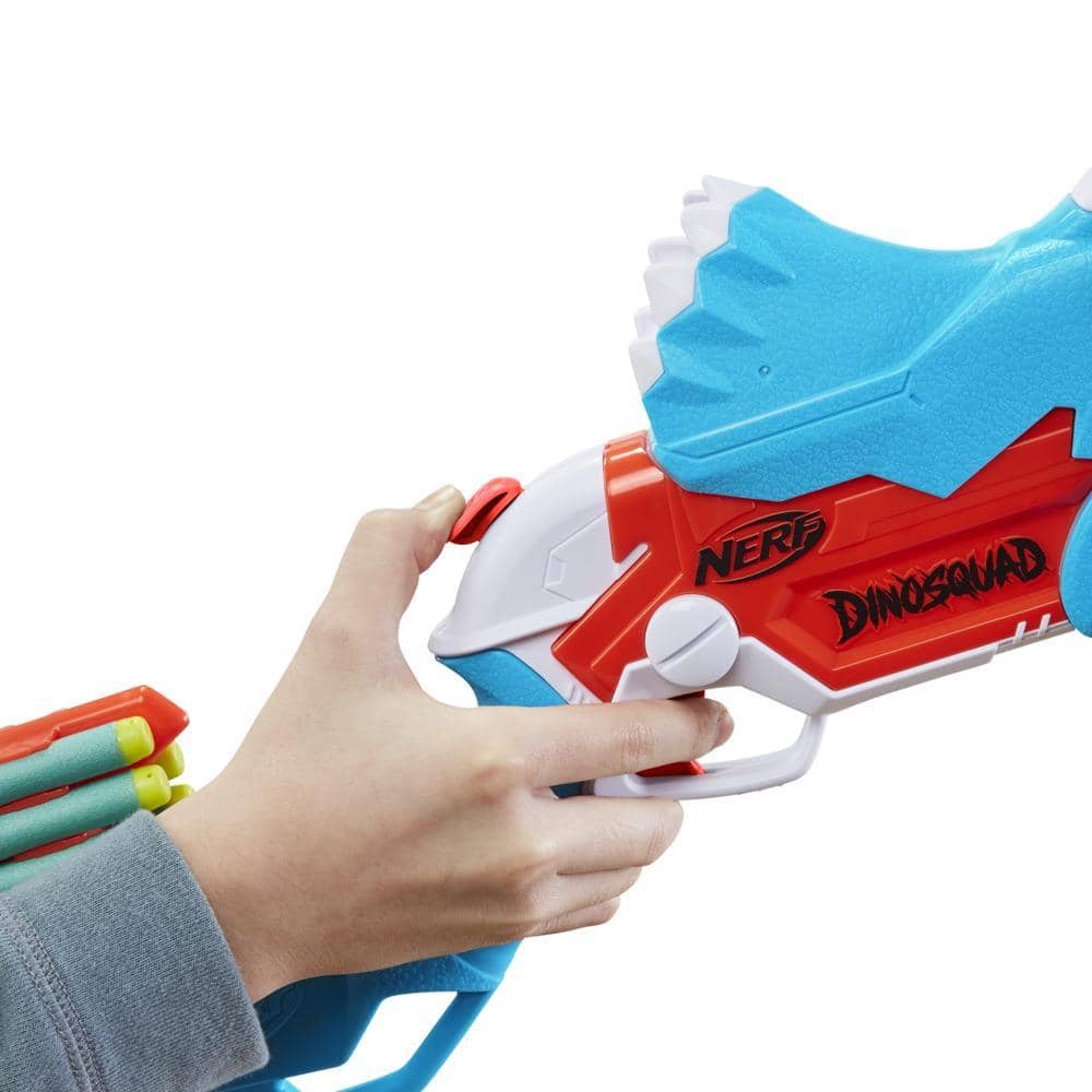 Nerf -  Dinosquad Tricera-blast Blaster Break-open 3-dart Loading 12 Nerf Darts Dart Storage Triceratops Dinosaur Design