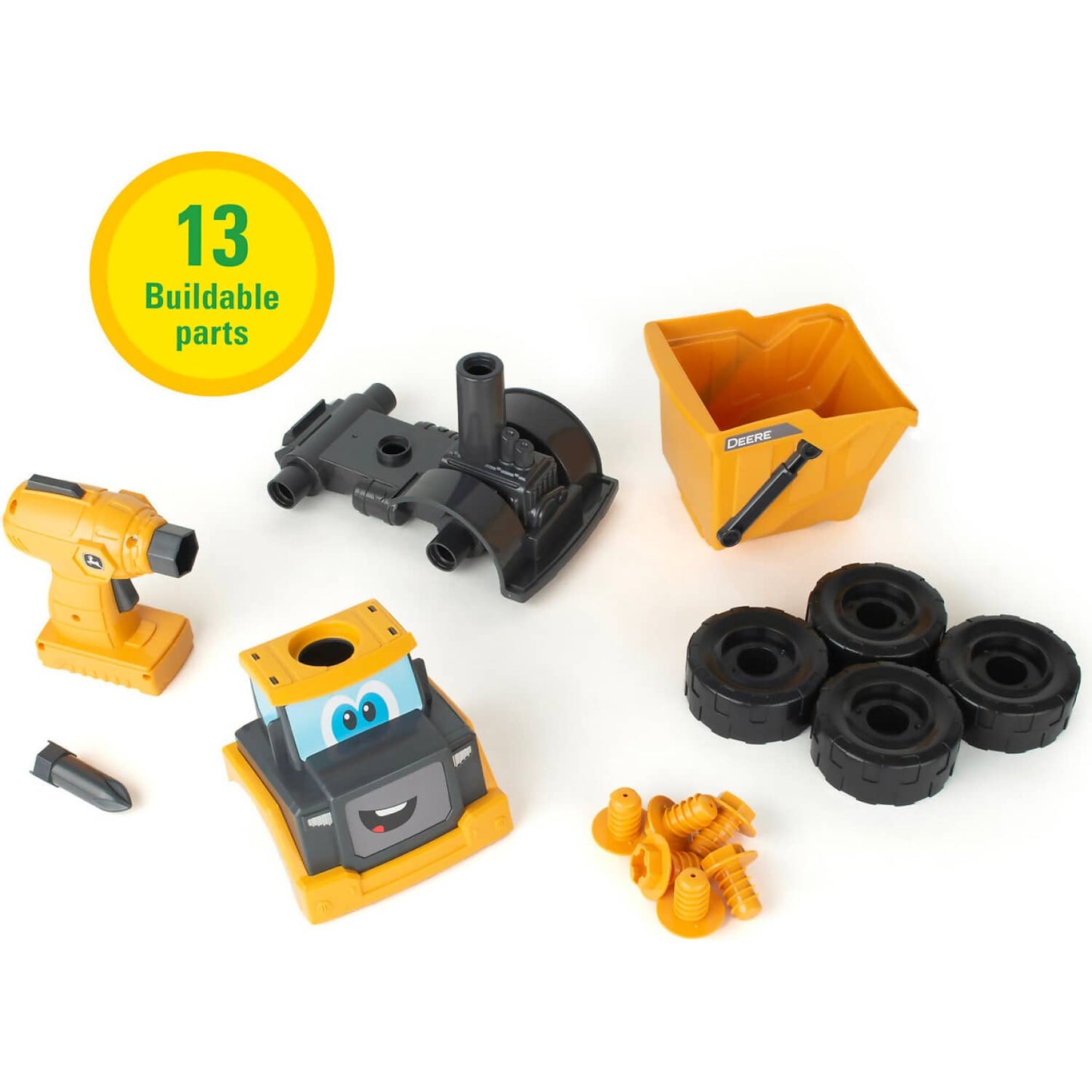 John Deere -  Kids - Build A Buddy Yellow Dump Truck 2-in-1 Toy With Toy Drill - Tomy