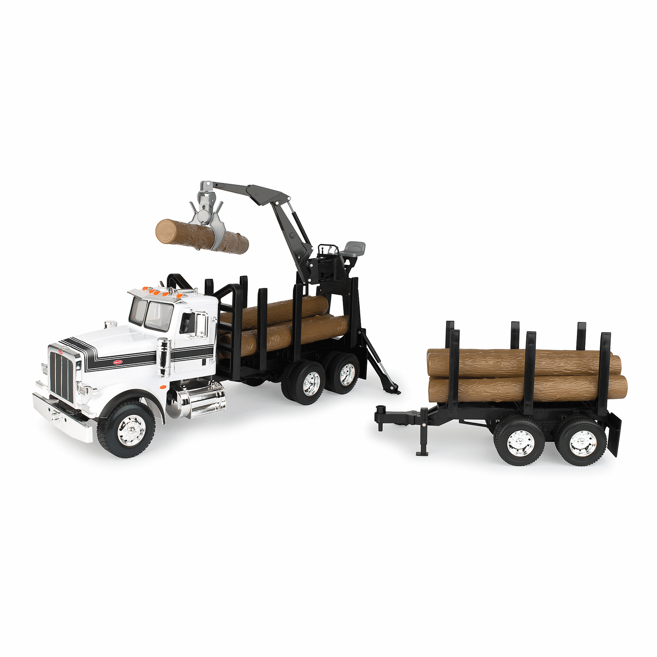 TOMY -  - Big Farm Peterbilt 1:16 Scale Model 367 Logging Truck With Pup Trailer And Logs