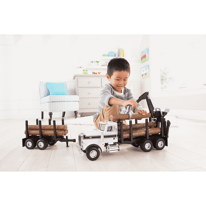 TOMY -  - Big Farm Peterbilt 1:16 Scale Model 367 Logging Truck With Pup Trailer And Logs