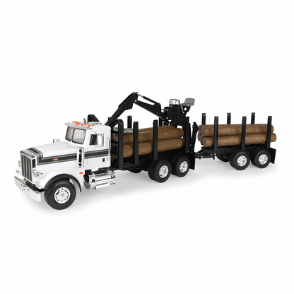 TOMY -  - Big Farm Peterbilt 1:16 Scale Model 367 Logging Truck With Pup Trailer And Logs