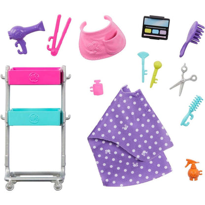 Barbie - “malibu” Stylist Doll & 14 Accessories Playset Hair & Makeup Theme With Puppy & Styling Cart - Mattel