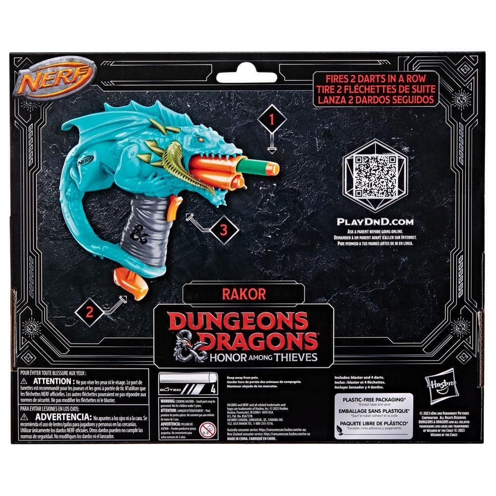 Nerf -  Dungeons & Dragons Rakor Nerf Blaster And 4 Nerf Elite 2.0 Darts