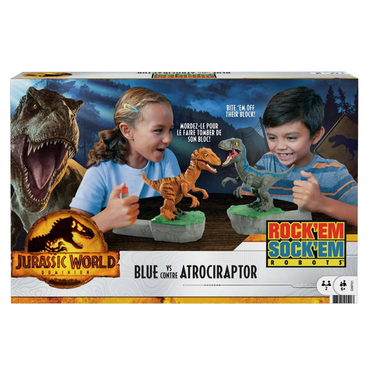 Jurassic World -  Rock Dominion Sock Em Robots Blue vs Atrociraptor Game - Mattel