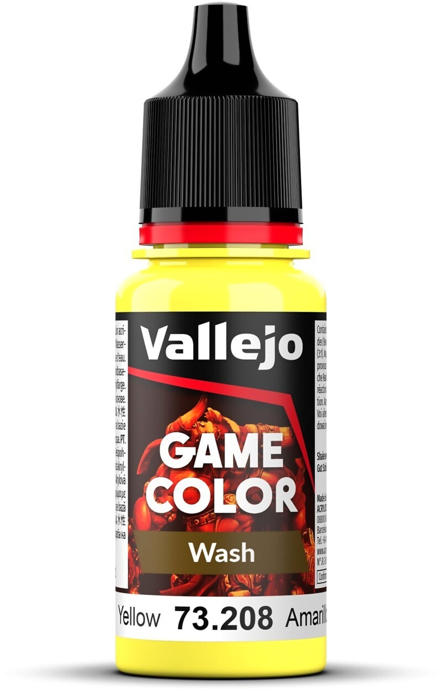 VALLEJO GAME COLOUR 73208 WASH YELLOW 18ML ACRYLIC PAINT - NEW FORMULATION