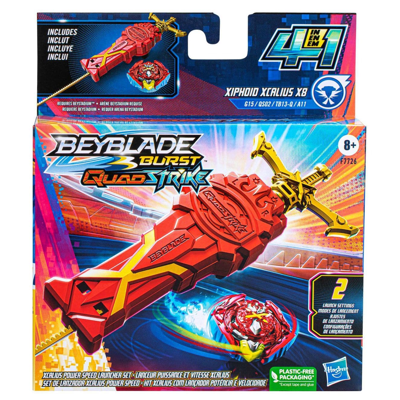 Beyblade -  Burst QuadStrike Xcalius Power Speed Launcher Pack With Launcher and Spinning Top Toy