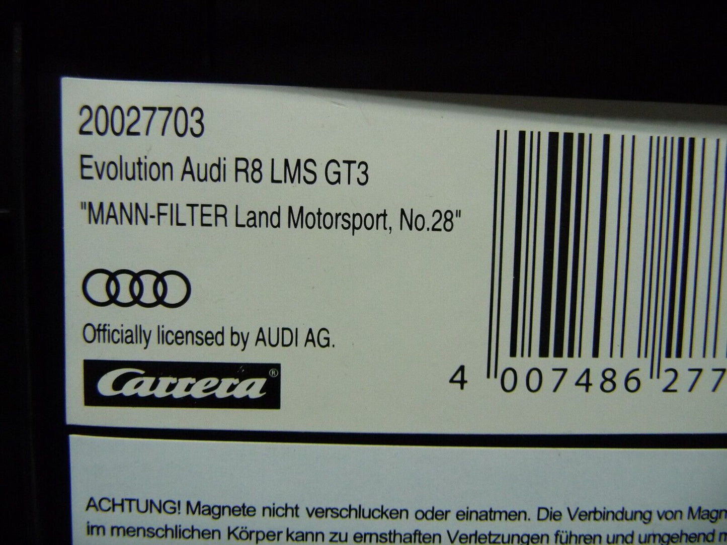 Carrera -  Evolution 1:32 - AUDI R8 LMS GT3 MANN FILTER land MS No.28 - Slot Car Also Suits Scalextric