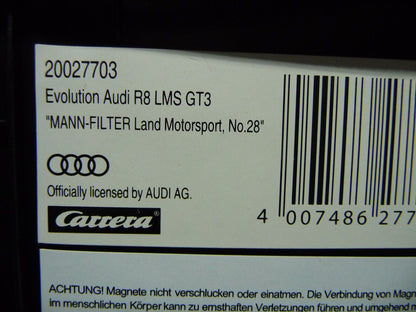Carrera -  Evolution 1:32 - AUDI R8 LMS GT3 MANN FILTER land MS No.28 - Slot Car Also Suits Scalextric