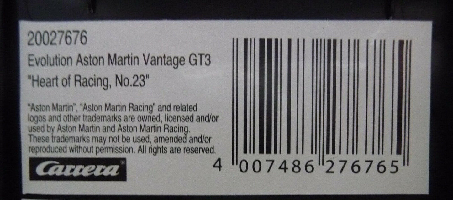 Carrera -  Evolution 1:32 - Aston Martin Vantage GT3 Heart Of Racing No23 - Slot Car Also Suits Scalextric