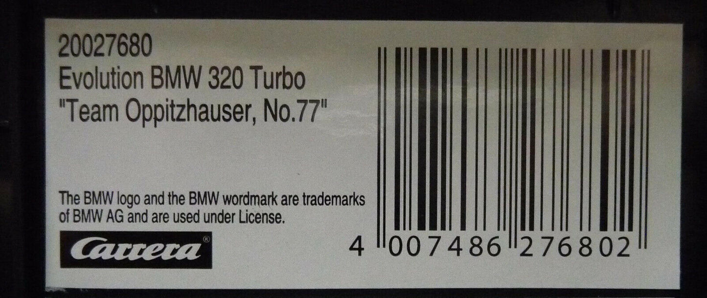 Carrera -  Evolution 1:32 - BMW 320 Turbo Team Oppitzhauser No77 - Slot Car Also Suits Scalextric