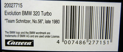 Carrera -  Evolution 1:32 - BMW 320 Turbo Team Schnitzer No56 Late 1980 - Slot Car Also Suits Scalextric