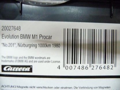 Carrera -  Evolution 1:32 - BMW M1 Procar No201 Nurburgring 1000km 1980 - Slot Car Also Suits Scalextric