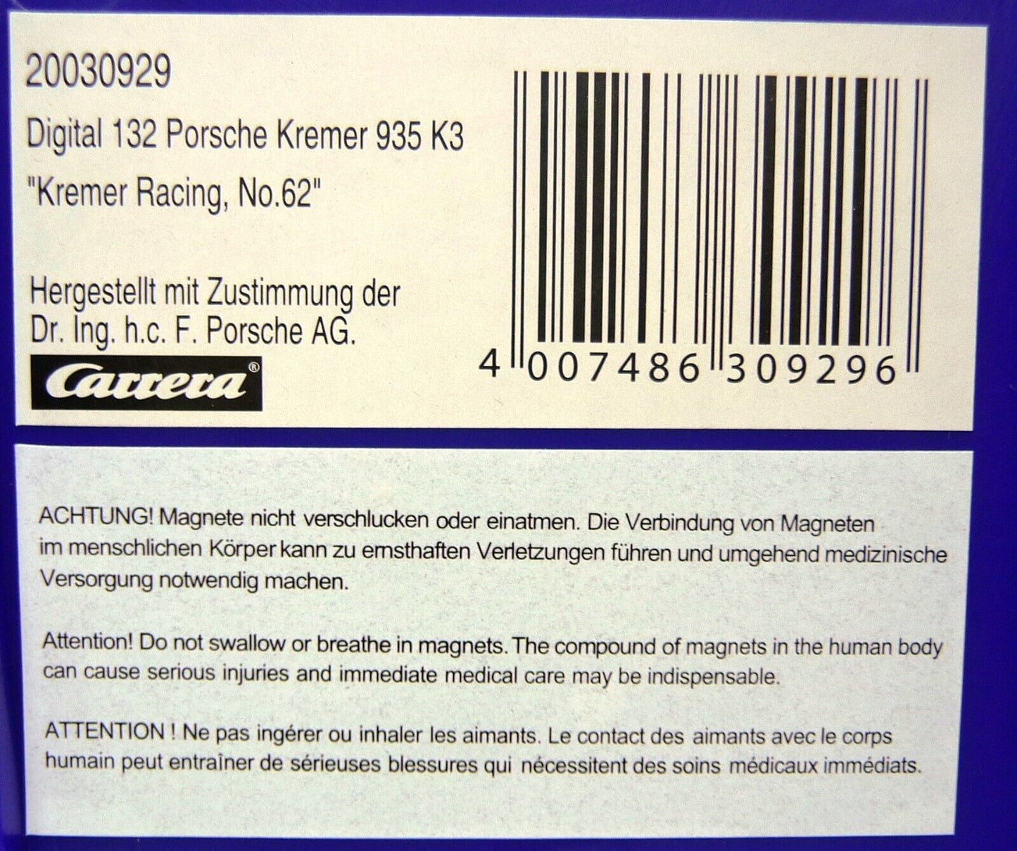 Carrera -  Evolution 1:32 - Porsche Kremer 935 No62 K3 - Slot Car Also Suits Scalextric