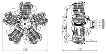 NGH - 150cc 4 Stroke 5 Cylinder Radial Gas Engine with Electronic Ignition including  exhaust collector ring