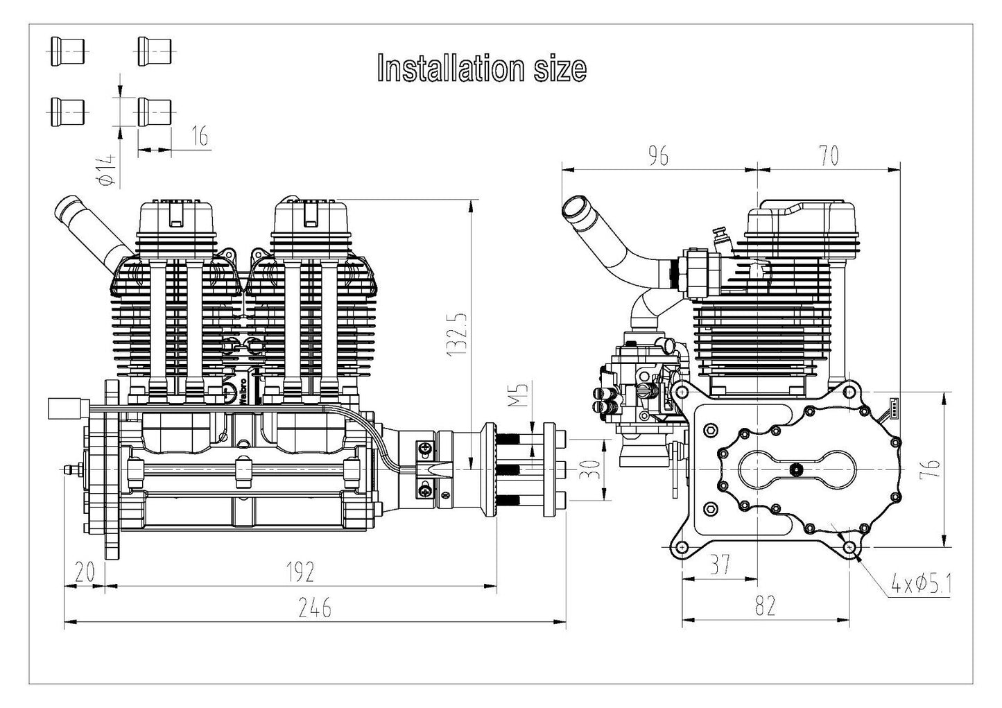 NGH GF60i2 INLINE TWIN CYLINDER 60CC 4-STROKE GAS ENGINE W/EXHAUST STAC