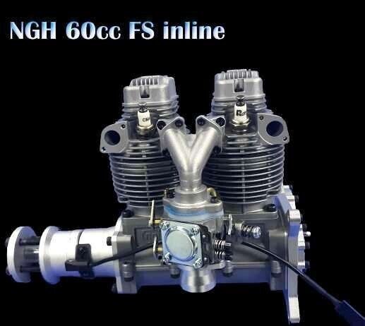 NGH GF60i2 INLINE TWIN CYLINDER 60CC 4-STROKE GAS ENGINE W/EXHAUST STAC