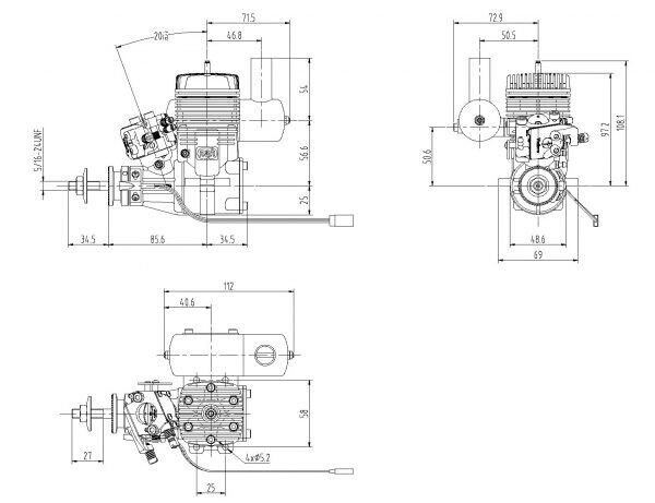 NGH GT25 25CC GAS 2-STROKE ENGINE W/MUFFLER
