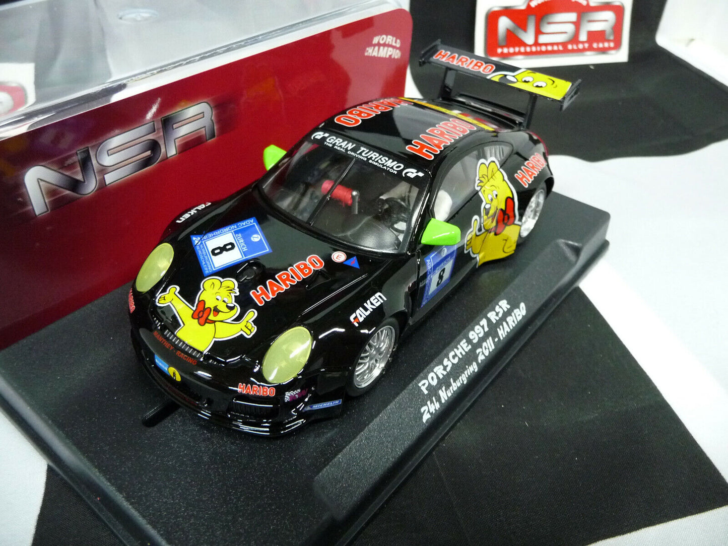 NSR -  1:32 0021AW Porsche 997 GT3 Haribo No.8 Black 2011 slot car also suits  scalextric/carrera