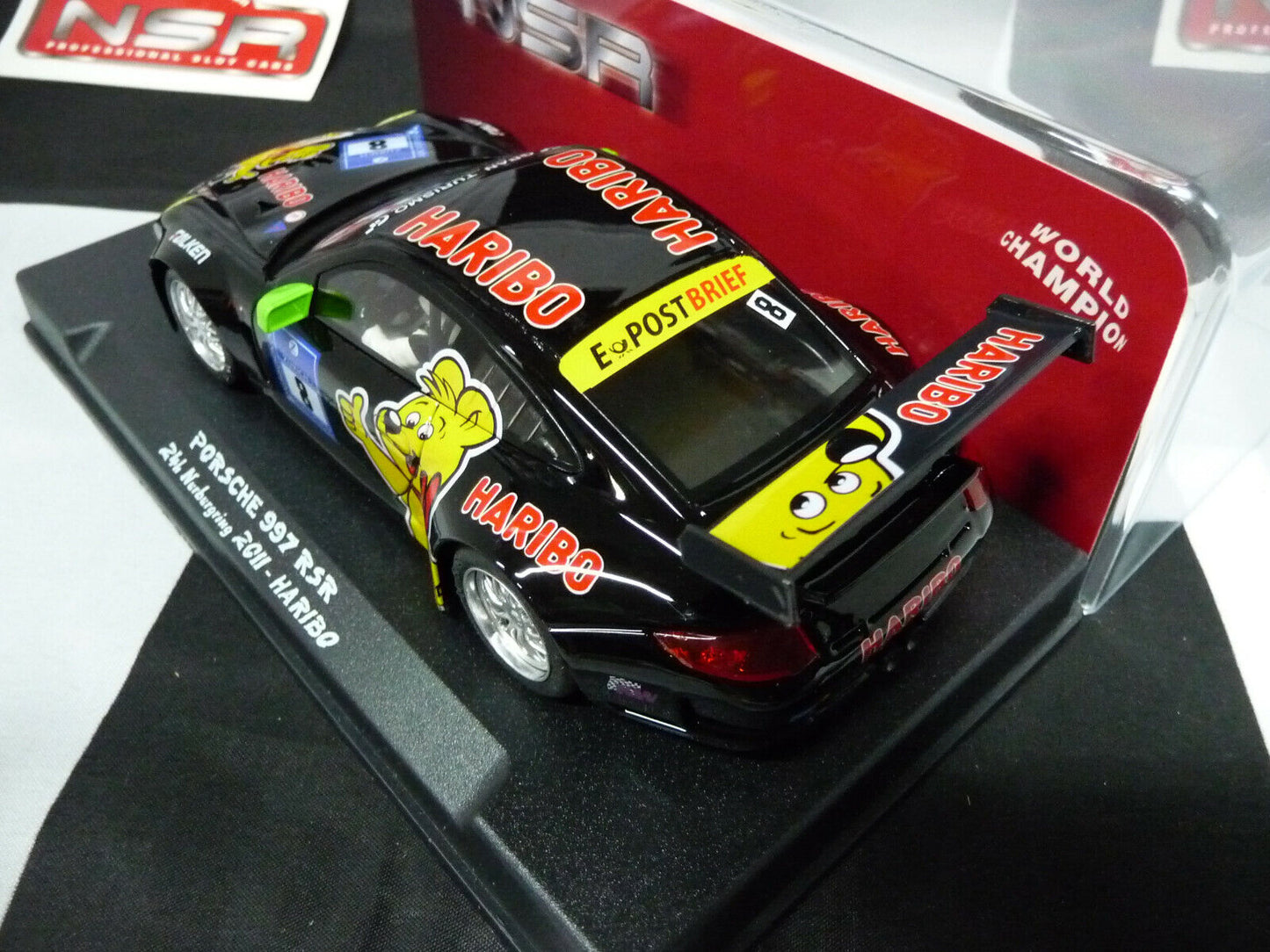 NSR -  1:32 0021AW Porsche 997 GT3 Haribo No.8 Black 2011 slot car also suits  scalextric/carrera