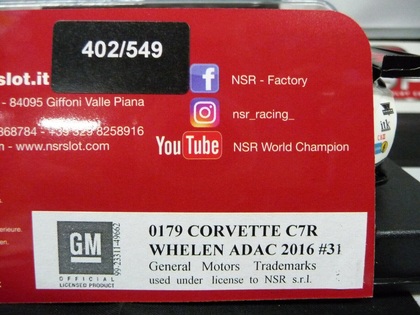 NSR -  1:32 0179AW Corvette C7R Whelen ADAC 2016 No.31 slot car also suits  scalextric/carrera
