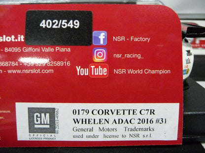 NSR -  1:32 0179AW Corvette C7R Whelen ADAC 2016 No.31 slot car also suits  scalextric/carrera