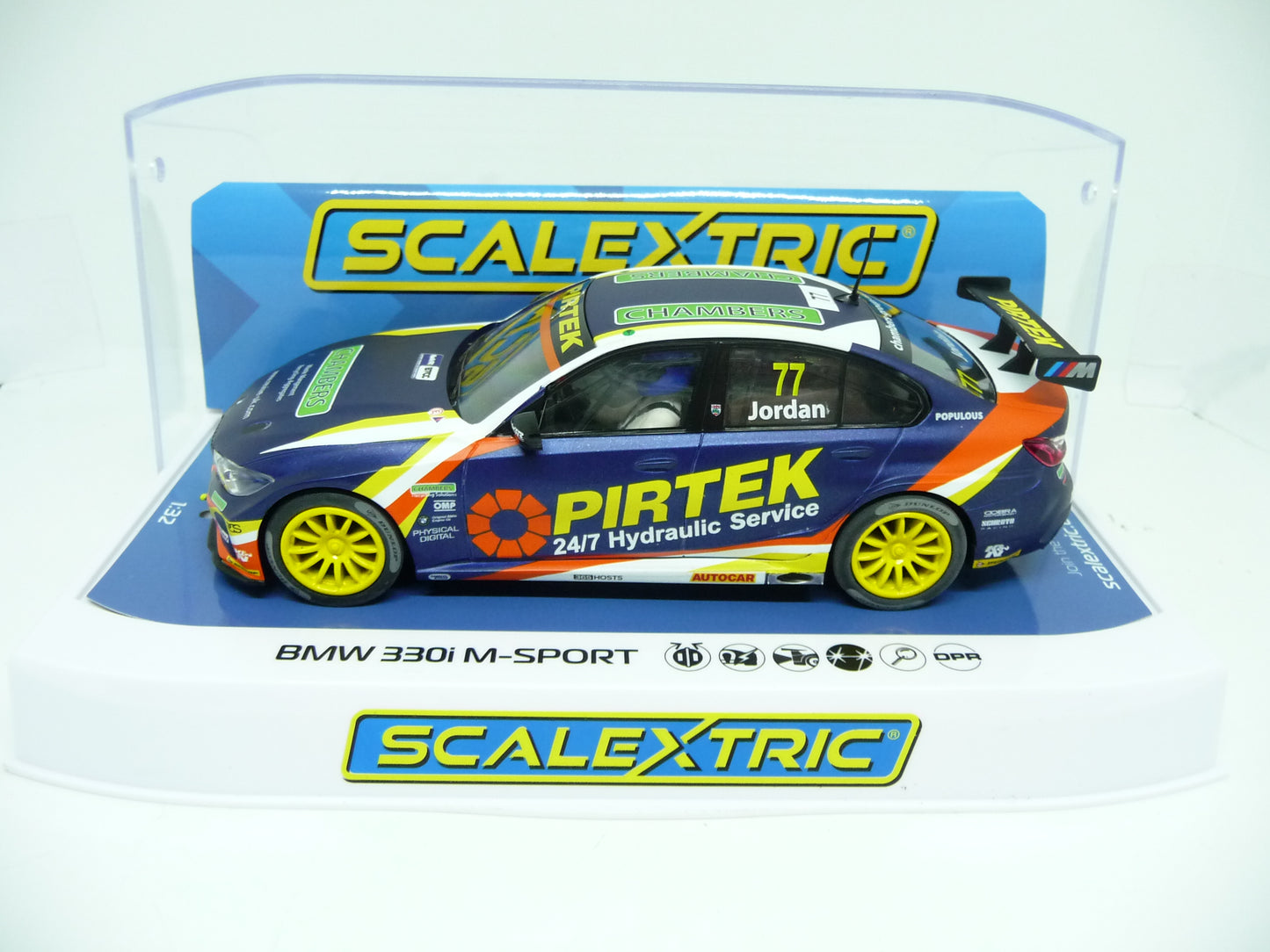 Scalextric -  C4194 1:32 BMW 330i M-Sport 77 Jordan slot car also suits Carrera