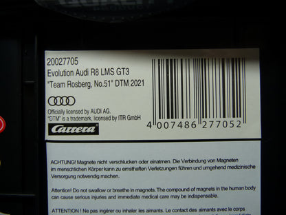Carrera -  Evolution 1:32 - Audi R8 Lms Gt3 Team Rosberg No.51 DTM 2021 - Slot Car Also Suits Scalextric