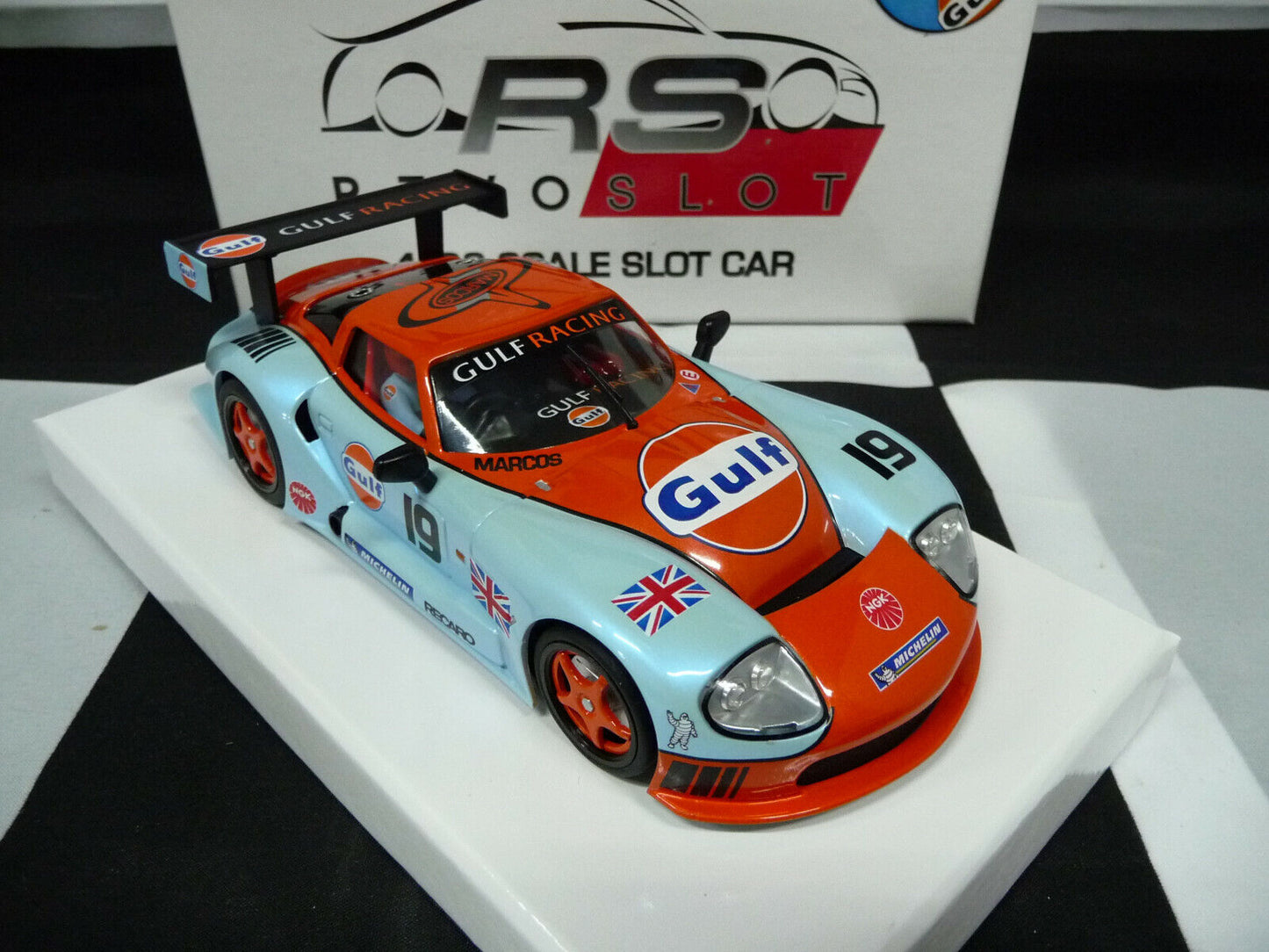 Revoslot -  1:32 RS0070 Marcos Gulf Racing No19 slot car also suits  Scalextric/Carrera