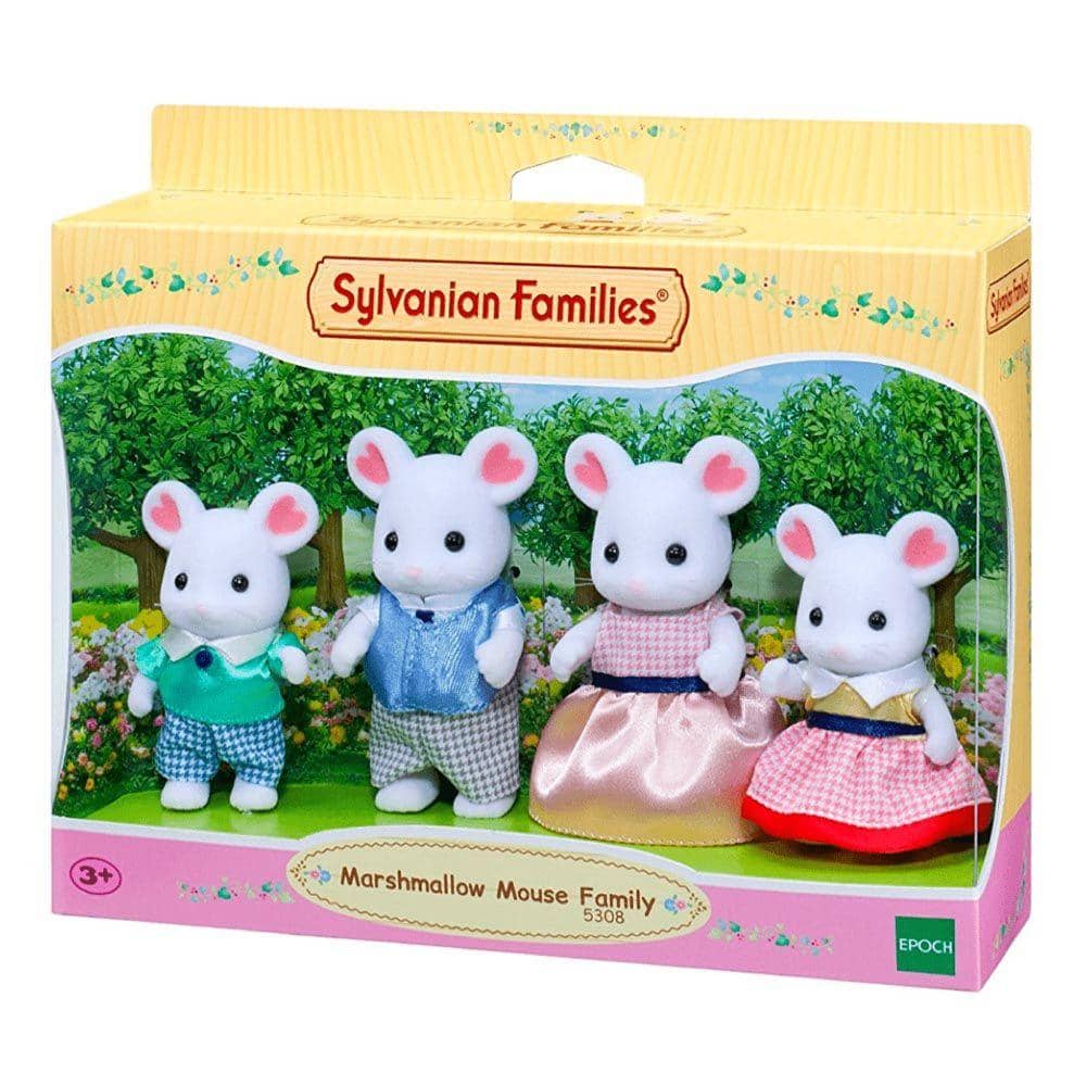 Sylvanian Families - Marshmallow Mouse Family - 4-Piece Posable Animal Figure Set With Soft Velveteen Finish