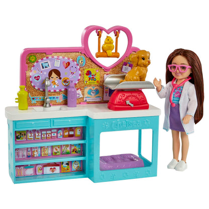 Barbie -  Doll Chelsea Pet Vet Playset With Doll 4 Animals And 18 Pieces