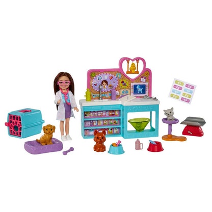 Barbie -  Doll Chelsea Pet Vet Playset With Doll 4 Animals And 18 Pieces